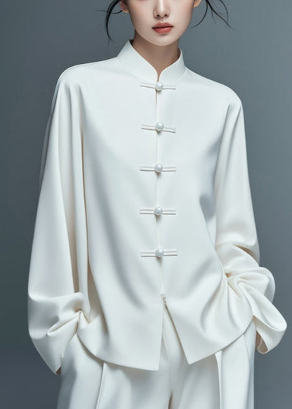 Art White Button Solid Thin Cotton Coat Fall AG1033 OM-ZS240912
