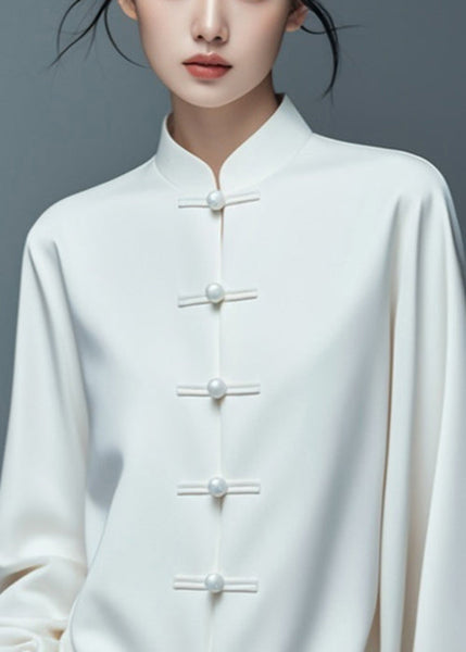 Art White Button Solid Thin Cotton Coat Fall AG1033 OM-ZS240912