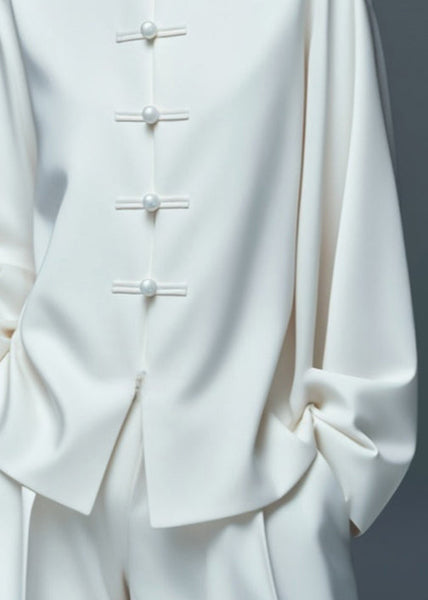 Art White Button Solid Thin Cotton Coat Fall AG1033 OM-ZS240912