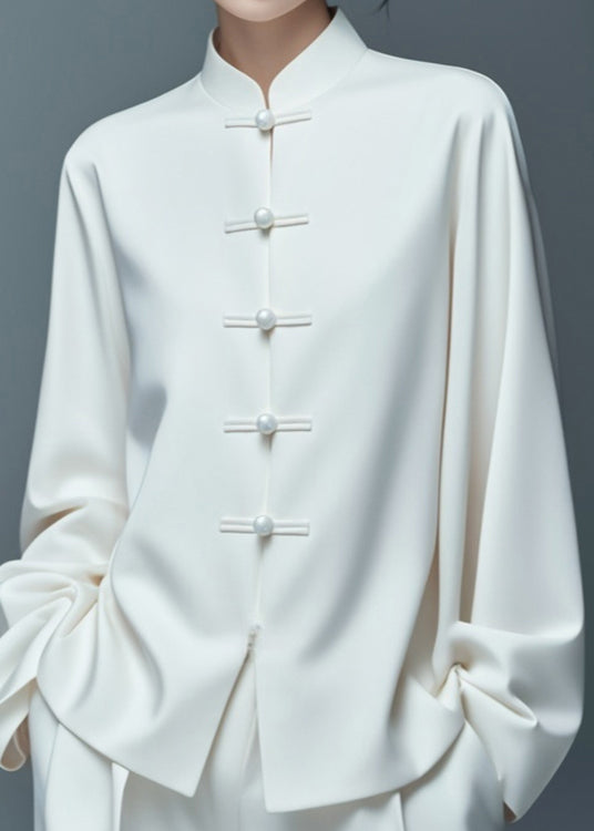 Art White Button Solid Thin Cotton Coat Fall AG1033 OM-ZS240912