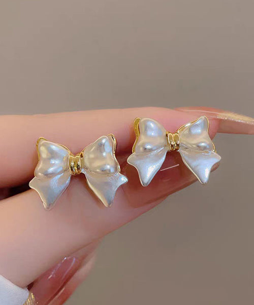 White Art Bow Earrings Copper Stud Alloy FashionChic