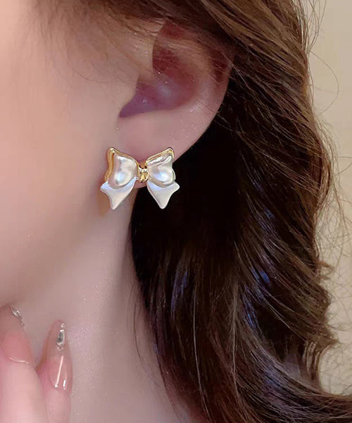 White Art Bow Earrings Copper Stud Alloy FashionChic