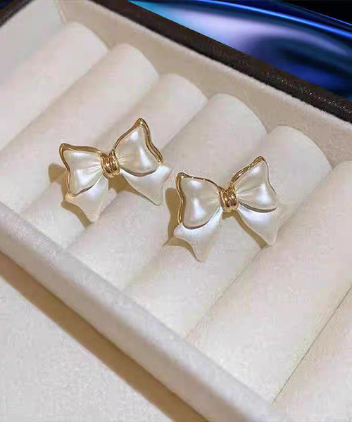 White Art Bow Earrings Copper Stud Alloy FashionChic