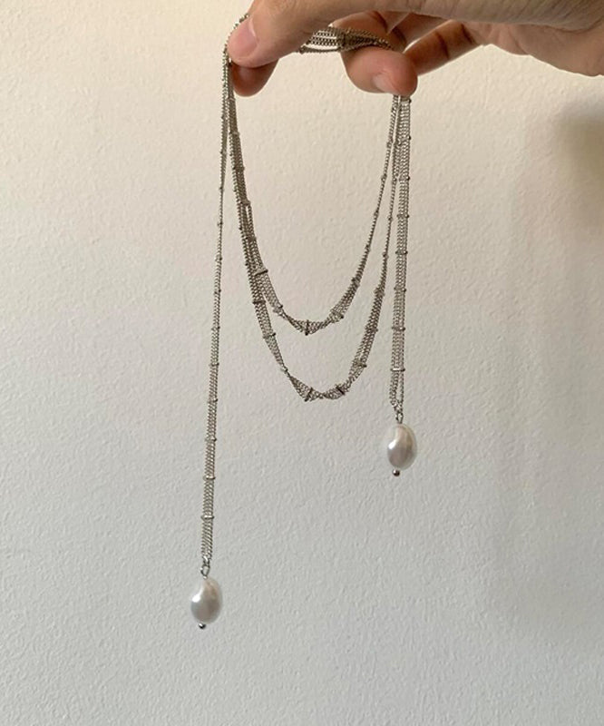 Art White Copper Overgild Lace Pearl Tassel Pendant Necklace YR001 ABC