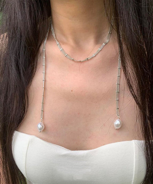 Art White Copper Overgild Lace Pearl Tassel Pendant Necklace YR001 ABC