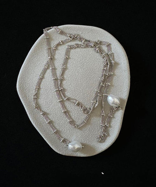 Art White Copper Overgild Lace Pearl Tassel Pendant Necklace YR001 ABC