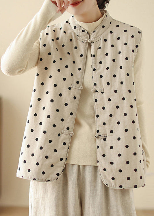 Art White Dot Chinese Button Fine Cotton Filled Vests Spring TM014 ABC