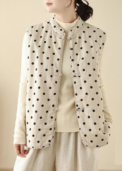 Art White Dot Chinese Button Fine Cotton Filled Vests Spring TM014 ABC