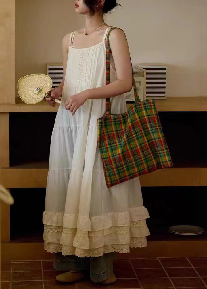 Summer Patchwork Art Sundress Cotton White Embroidered FashionChic