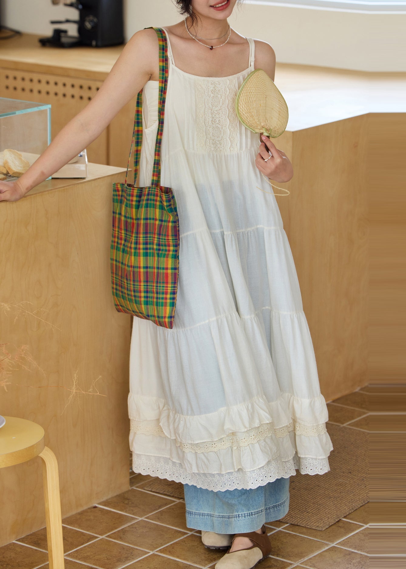 Summer Patchwork Art Sundress Cotton White Embroidered FashionChic