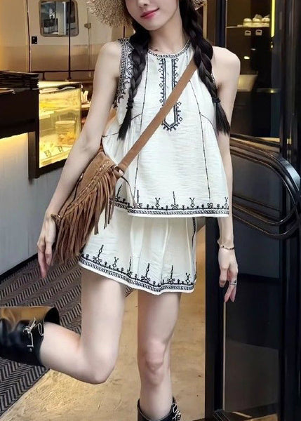 Skirts Cotton Embroidered Set Pieces And Art White Two Tops FashionChic