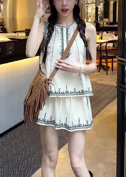 Skirts Cotton Embroidered Set Pieces And Art White Two Tops FashionChic