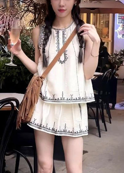 Skirts Cotton Embroidered Set Pieces And Art White Two Tops FashionChic