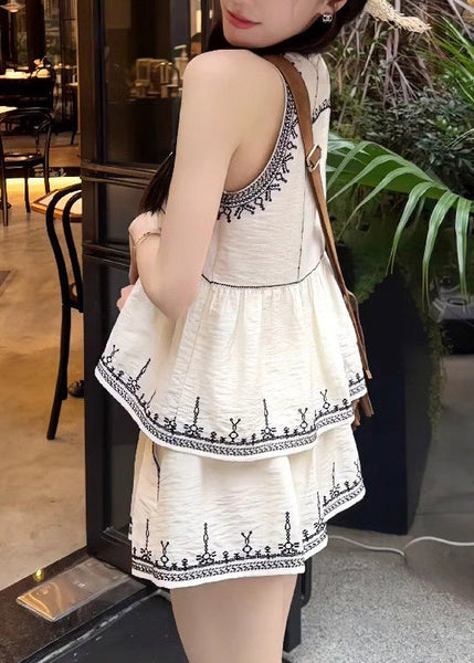 Skirts Cotton Embroidered Set Pieces And Art White Two Tops FashionChic