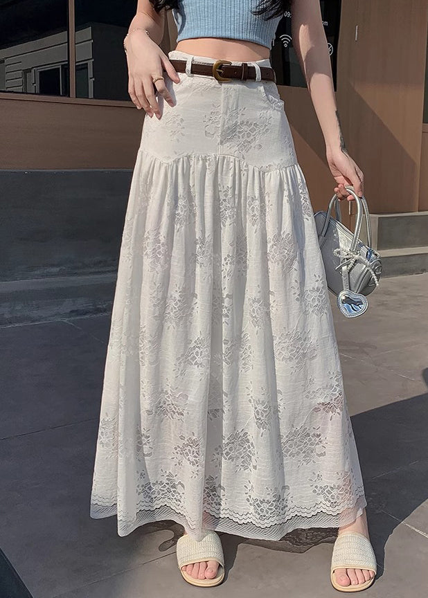 Out Art Lace White Hollow Skirt Waist High Summer FashionChic