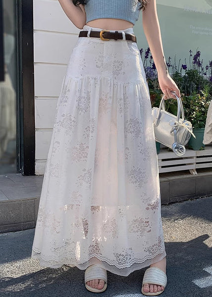 Out Art Lace White Hollow Skirt Waist High Summer FashionChic