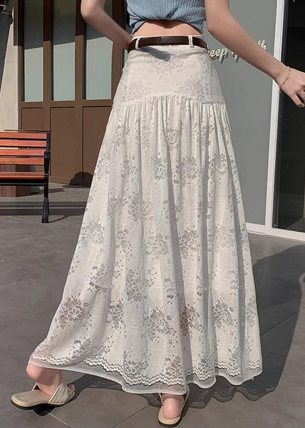 Out Art Lace White Hollow Skirt Waist High Summer FashionChic