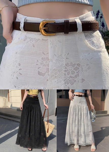 Out Art Lace White Hollow Skirt Waist High Summer FashionChic