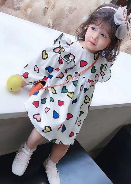 Art White O-Neck Print Girls Mid Dress Long Sleeve SS1052 MM-RCTZ-FDM240601