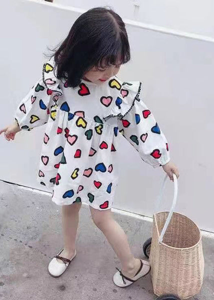Art White O-Neck Print Girls Mid Dress Long Sleeve SS1052 MM-RCTZ-FDM240601
