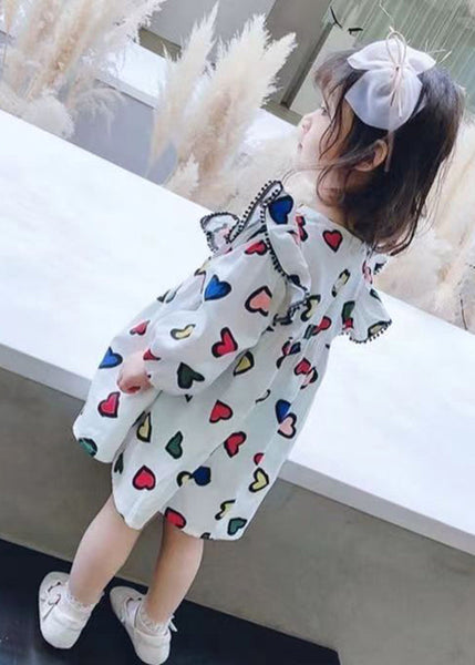 Art White O-Neck Print Girls Mid Dress Long Sleeve SS1052 MM-RCTZ-FDM240601