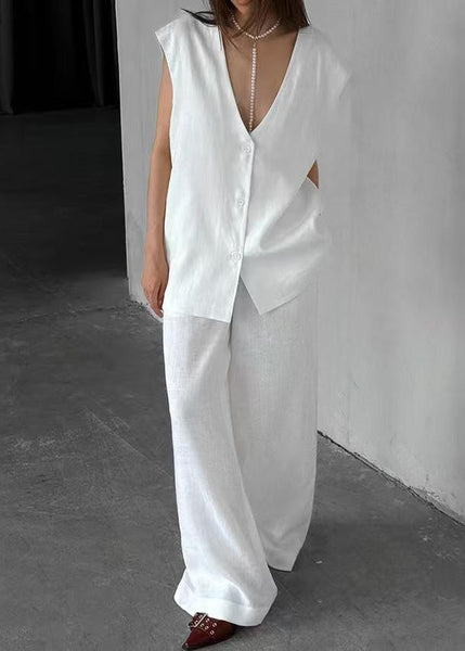 Oversized Vests Pants Art Cotton Set Wide White Piece And Two Leg FashionChic