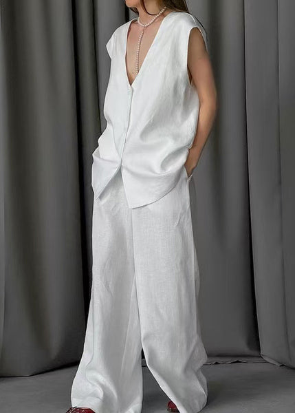 Oversized Vests Pants Art Cotton Set Wide White Piece And Two Leg FashionChic