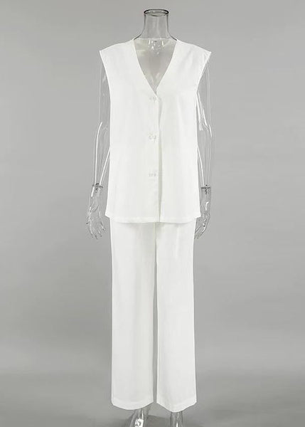 Oversized Vests Pants Art Cotton Set Wide White Piece And Two Leg FashionChic