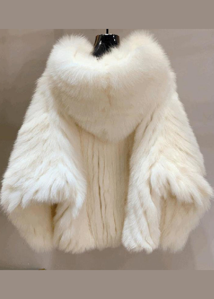 Art White Oversized Faux Fur Hooded Coat Winter YU026 ABC
