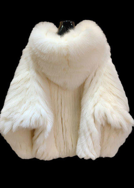 Art White Oversized Faux Fur Hooded Coat Winter YU026 ABC