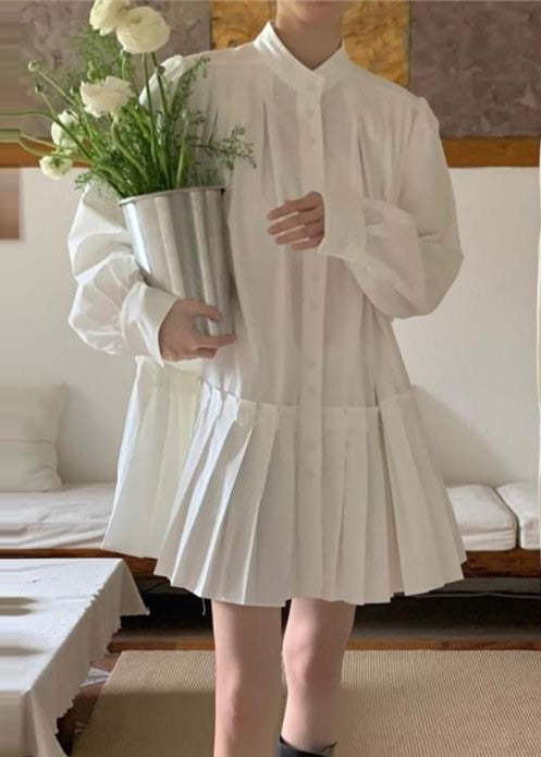 Art White Oversized Wrinkled Cotton Shirt Dress Spring TZ027