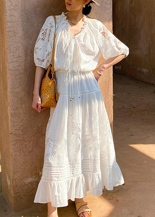 Two White Out Art And Shirts Ruffled Hollow Pieces Cotton Skirts FashionChic