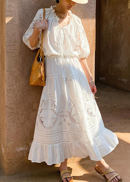 Two White Out Art And Shirts Ruffled Hollow Pieces Cotton Skirts FashionChic
