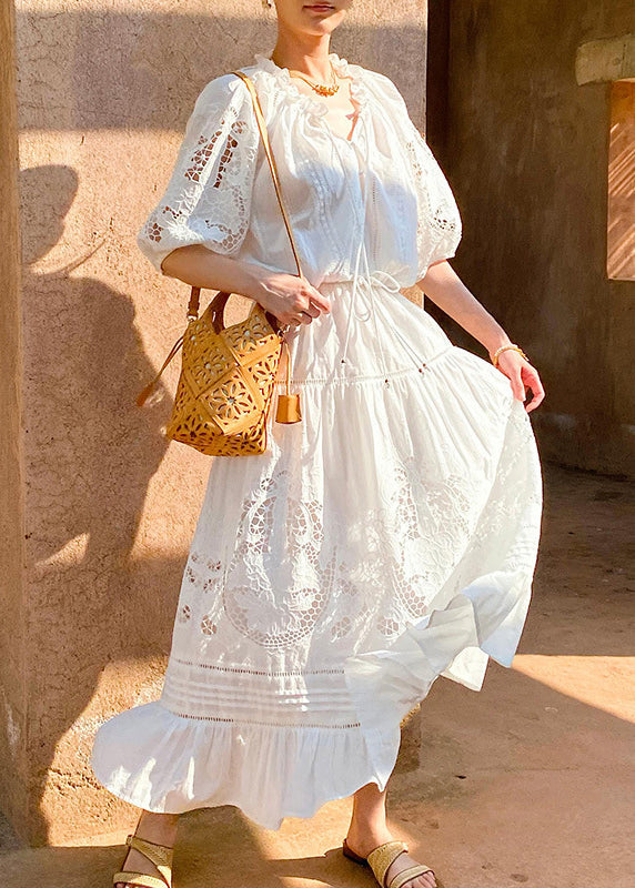 Two White Out Art And Shirts Ruffled Hollow Pieces Cotton Skirts FashionChic