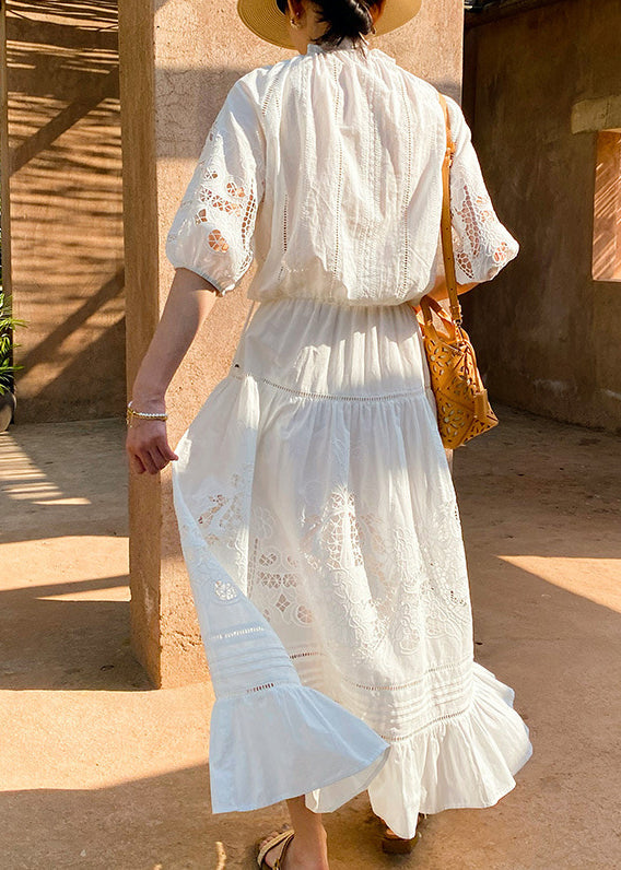 Two White Out Art And Shirts Ruffled Hollow Pieces Cotton Skirts FashionChic