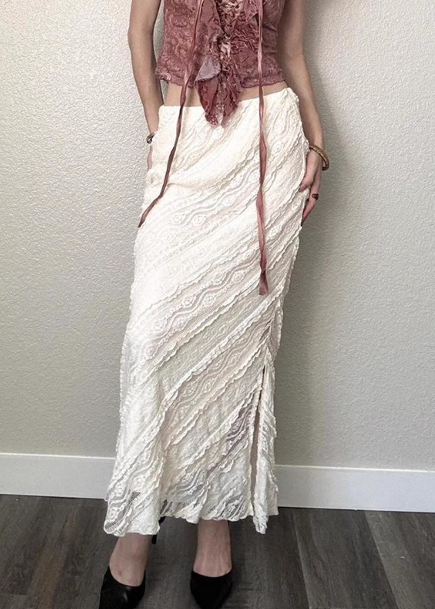High White Summer Art Side Lace Skirts Open Waist FashionChic