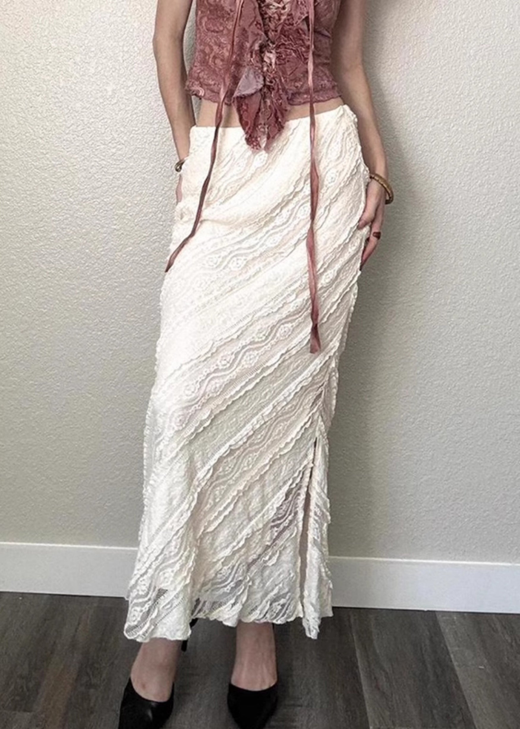 High White Summer Art Side Lace Skirts Open Waist FashionChic