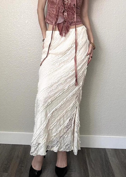 High White Summer Art Side Lace Skirts Open Waist FashionChic