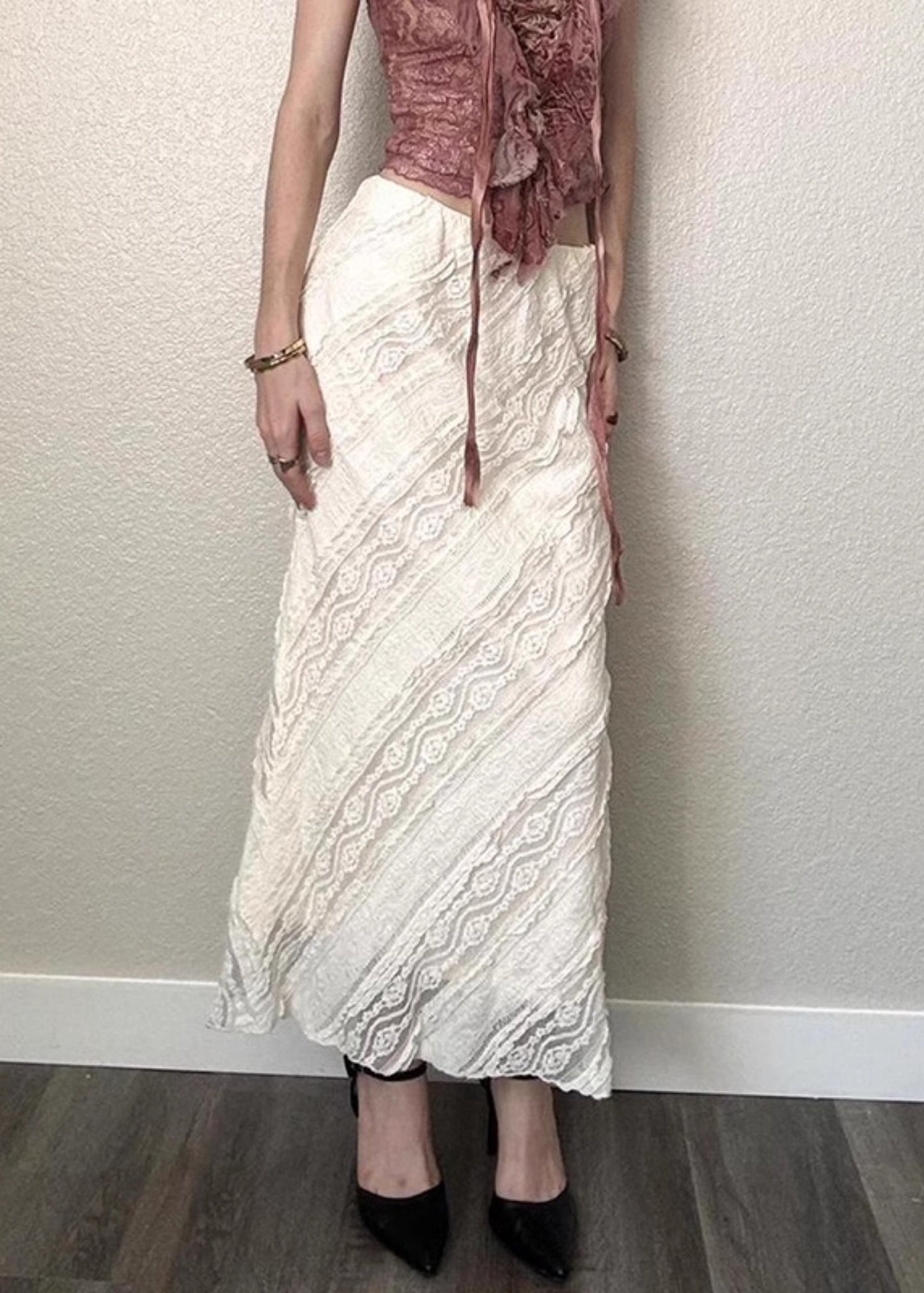 High White Summer Art Side Lace Skirts Open Waist FashionChic