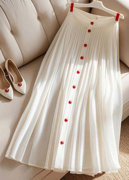High Summer Waist White Skirt Pleated Art Solid FashionChic