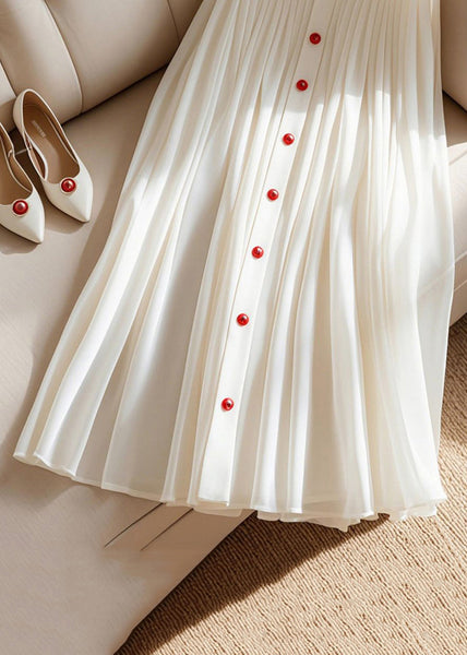 High Summer Waist White Skirt Pleated Art Solid FashionChic