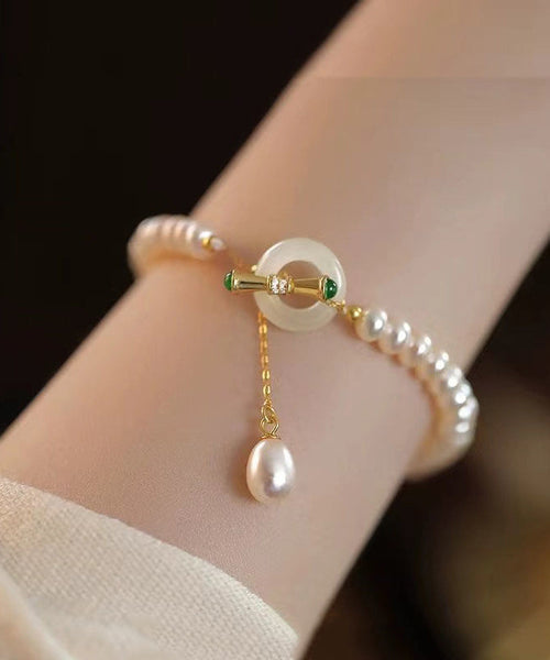 Art White Sterling Silver Pearl Tassel Charm Bracelet YI025 ABC