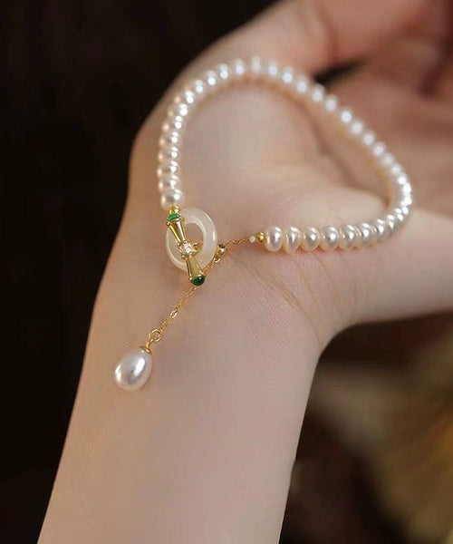 Art White Sterling Silver Pearl Tassel Charm Bracelet YI025 ABC