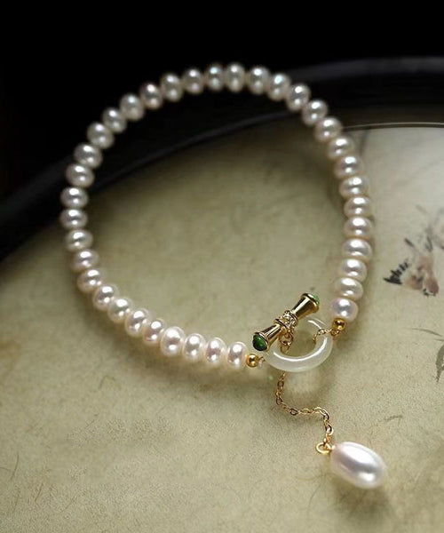 Art White Sterling Silver Pearl Tassel Charm Bracelet YI025 ABC