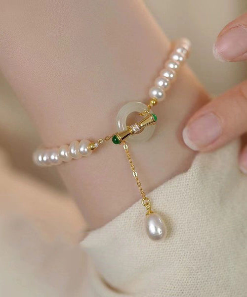 Art White Sterling Silver Pearl Tassel Charm Bracelet YI025 ABC