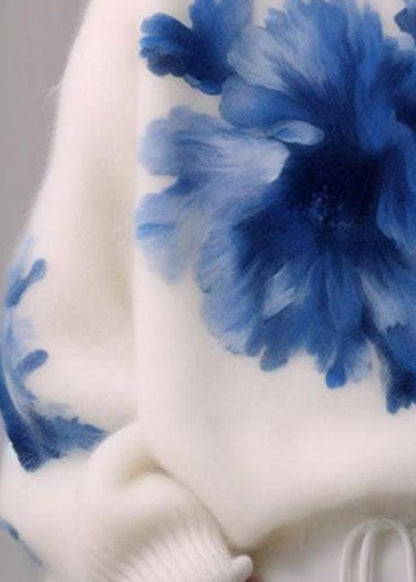 Art White Turtleneck Print Wool Knit Sweaters Winter WK023 OM-SW241119