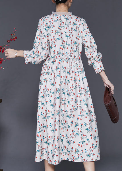 Art White V Neck Print Chiffon Cinched Dresses Spring SD1008 Ada Fashion
