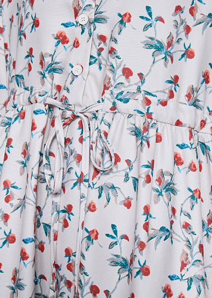 Art White V Neck Print Chiffon Cinched Dresses Spring SD1008 Ada Fashion