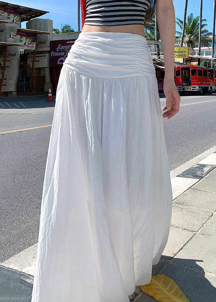 Solid Wrinkled Art Summer Cotton Skirts White FashionChic