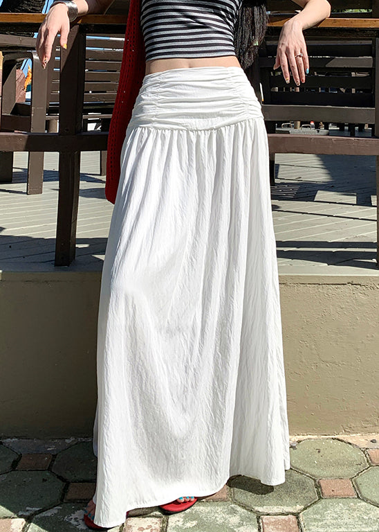 Solid Wrinkled Art Summer Cotton Skirts White FashionChic